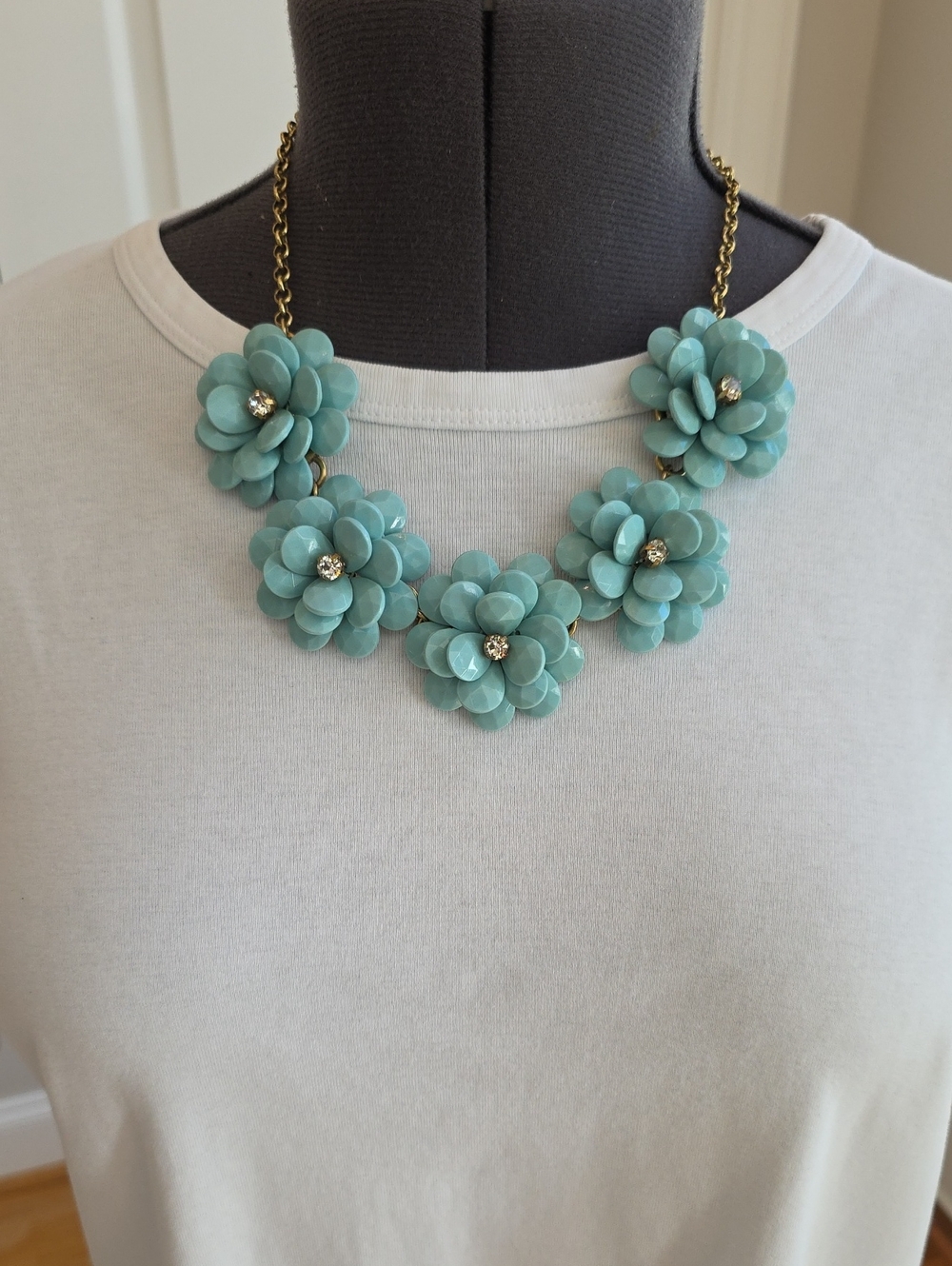 J. Crew Floral Statement Necklace in Seafoam Blue